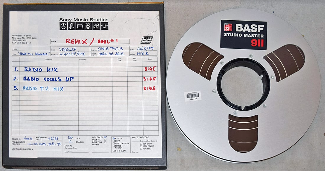 1997 -WYCLEF JEAN-GONE TIL NOVEMBER- MASTER Reel-to-Reel Hip-Hop Music Tape (1 of 1)