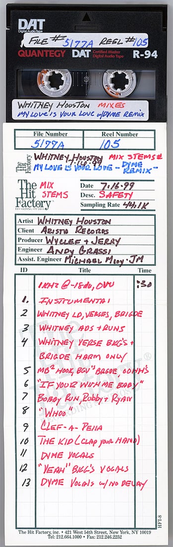 1999 -WHITNEY HOUSTON- MASTER Vintage Music DAT Tape (1 of 1)