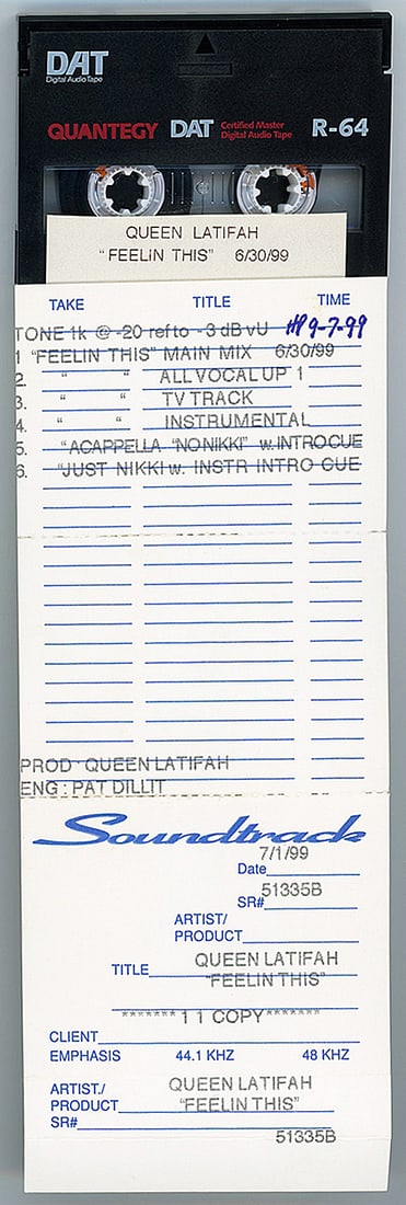 1999 -QUEEN LATIFAH- MASTER Hip-Hop/Rap Music DAT Tape: 1999 "Queen Latifah - Feelin This" DAT tape from "The Hit Factory" Master Tape Archive. #3453