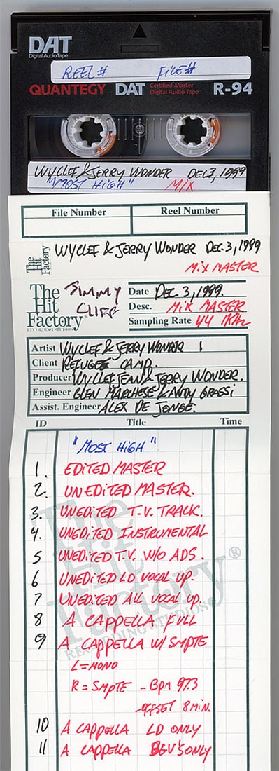 1999 -JIMMY CLIFF/WYCLEF JEAN- MASTER Reggae/Hip-Hop Music DAT Tape