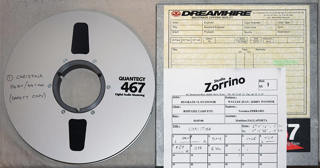 2000 -SINEAD O'CONNOR- MASTER Christina Music Reel-to-Reel Tape: 2000 Sinead O'Connor/Wyclef Jean "Christina" tape from "The Hit Factory" Master Tape Archive. For "Rugrats In Paris" movie soundtrack. 10.5" Reel of 1/2" tape. #3534 - 6