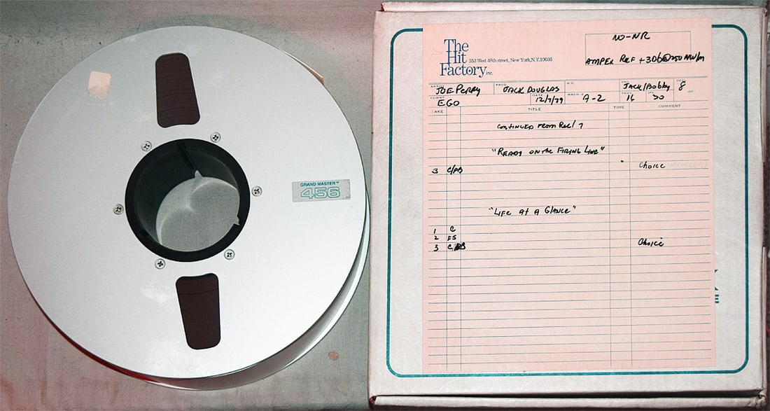 1979 -AEROSMITH/JOE PERRY- MASTER Vintage Rock Music Reel-to-Reel Tape: 1979 "Joe Perry - Ready On Firing Line/Life At A Glance" tape from "The Hit Factory" Master Tape Archive. 10.5" Reel of 2" tape. #3538 - 13
