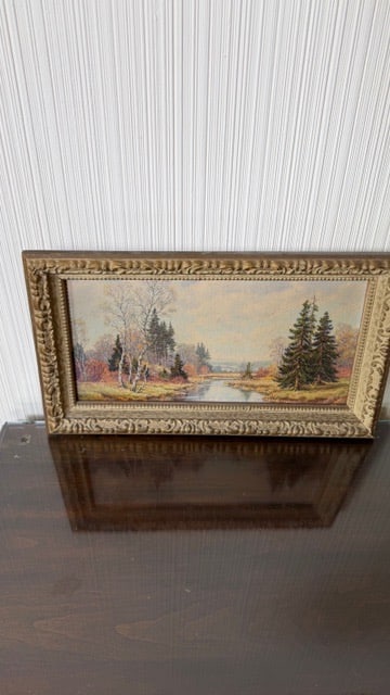 Vintage Lithograph Print Framed: (10"x17.5") Wood framed