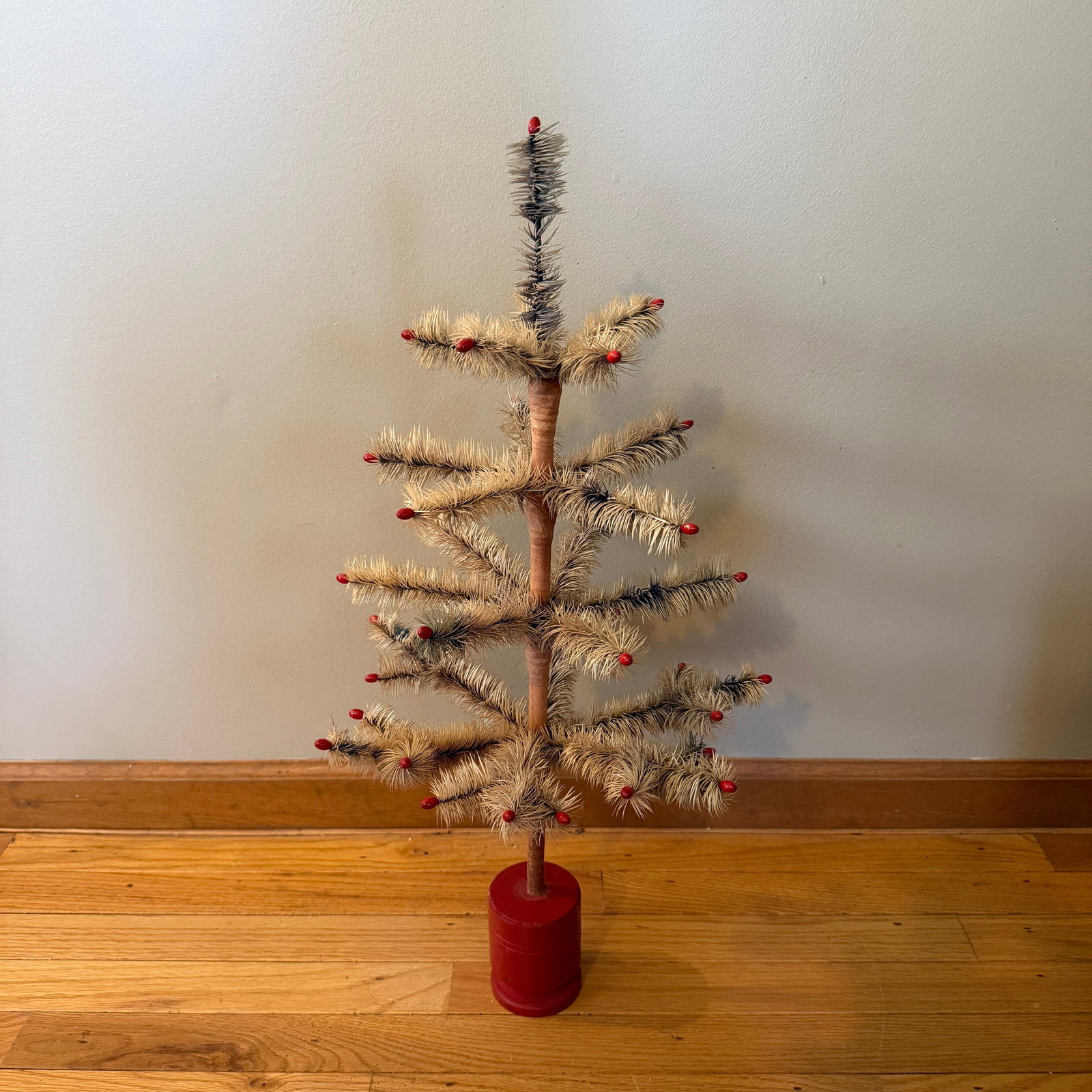 Merck Family's Old World Christmas Feather Tree: Red Wood Base 14.5"H (27" dia at base largest feathers)