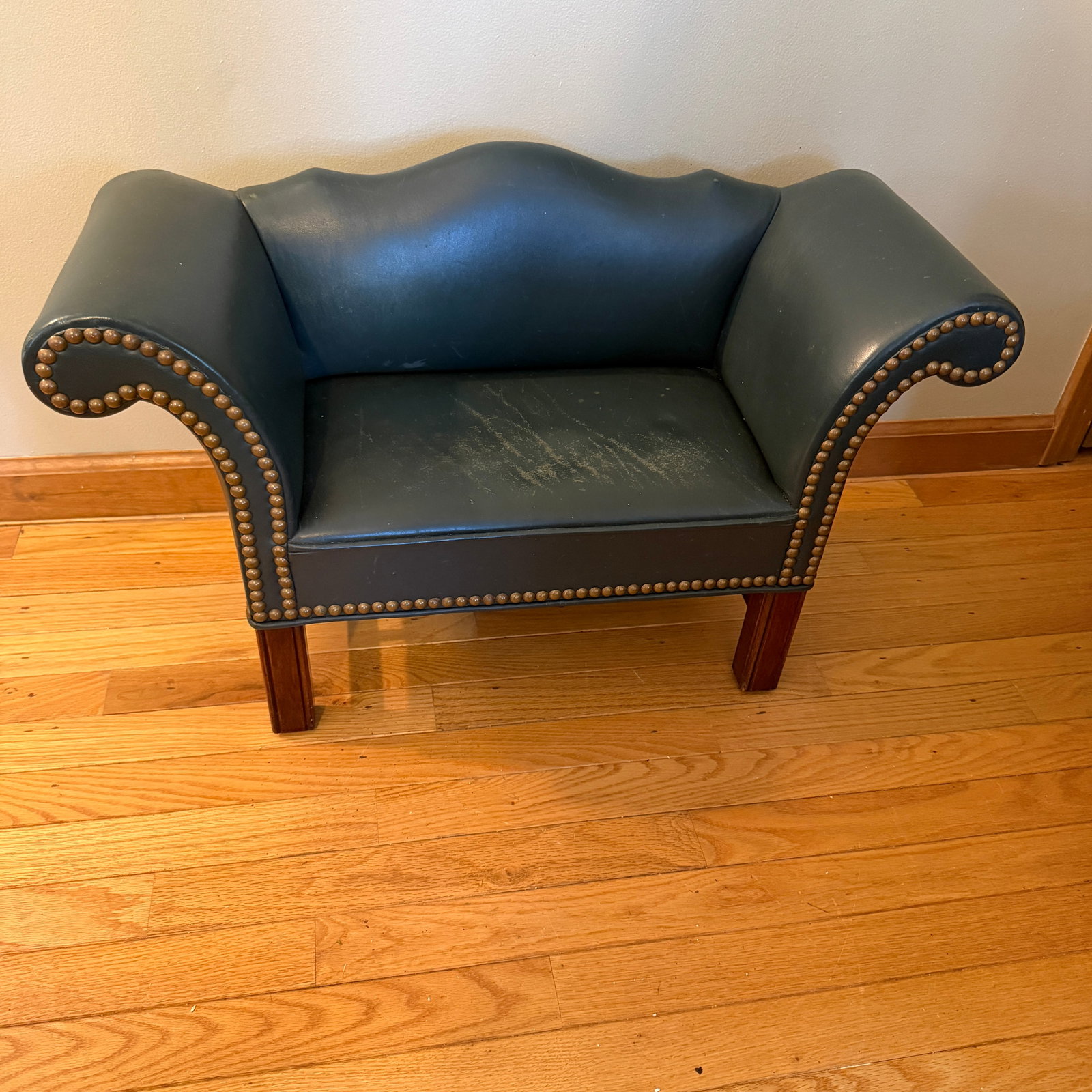 Victorian Childs Vintage Leather sofa with Metal Studs: 20"x11" (10"H to seat / 18"H in back)