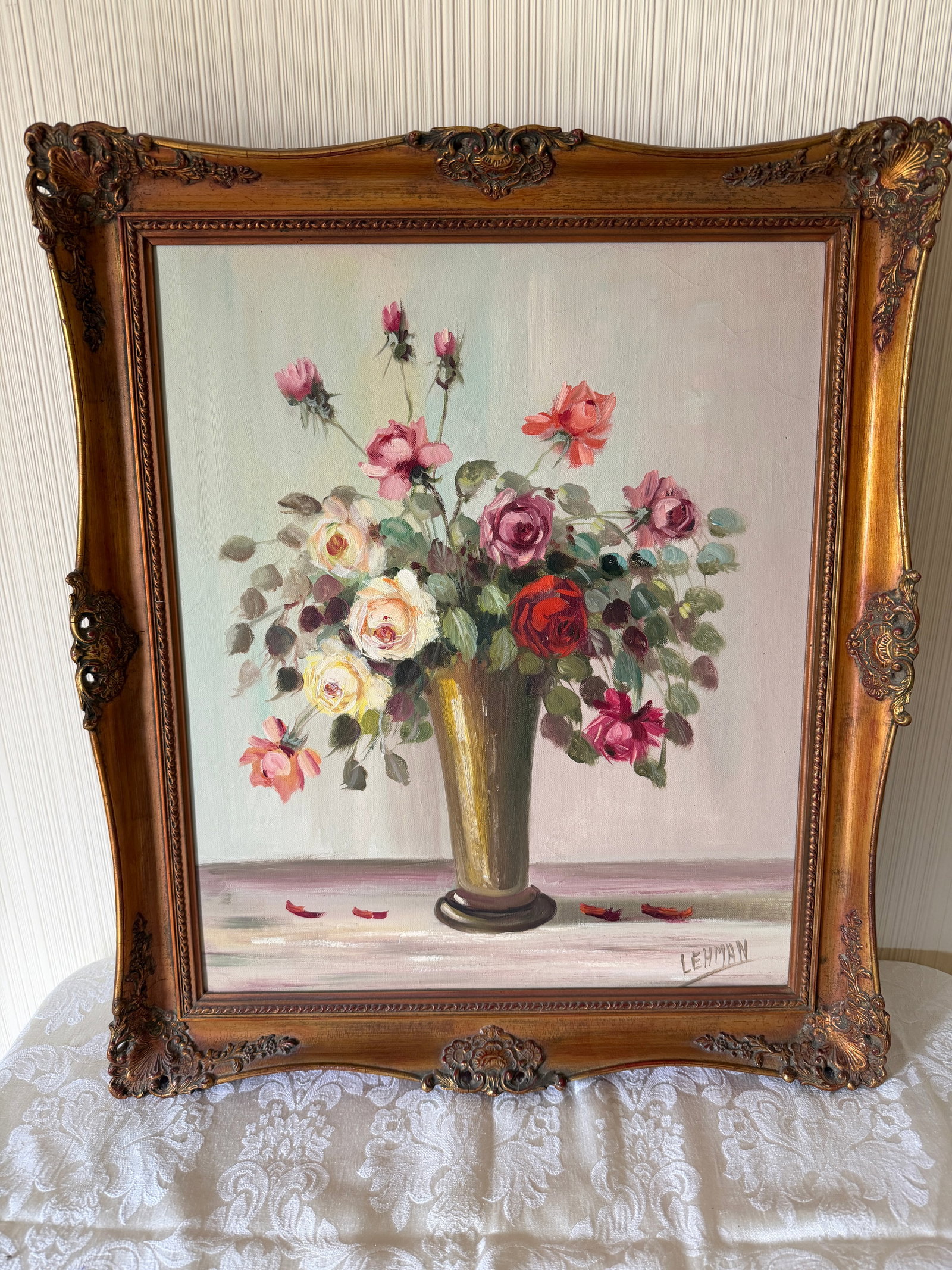Lehman Floral design Oil Painting On canvas: Wood Framed (25"x28")