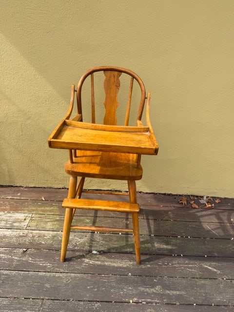 Antique Wood High Chair: 40”H x 20”deep x 16”wide