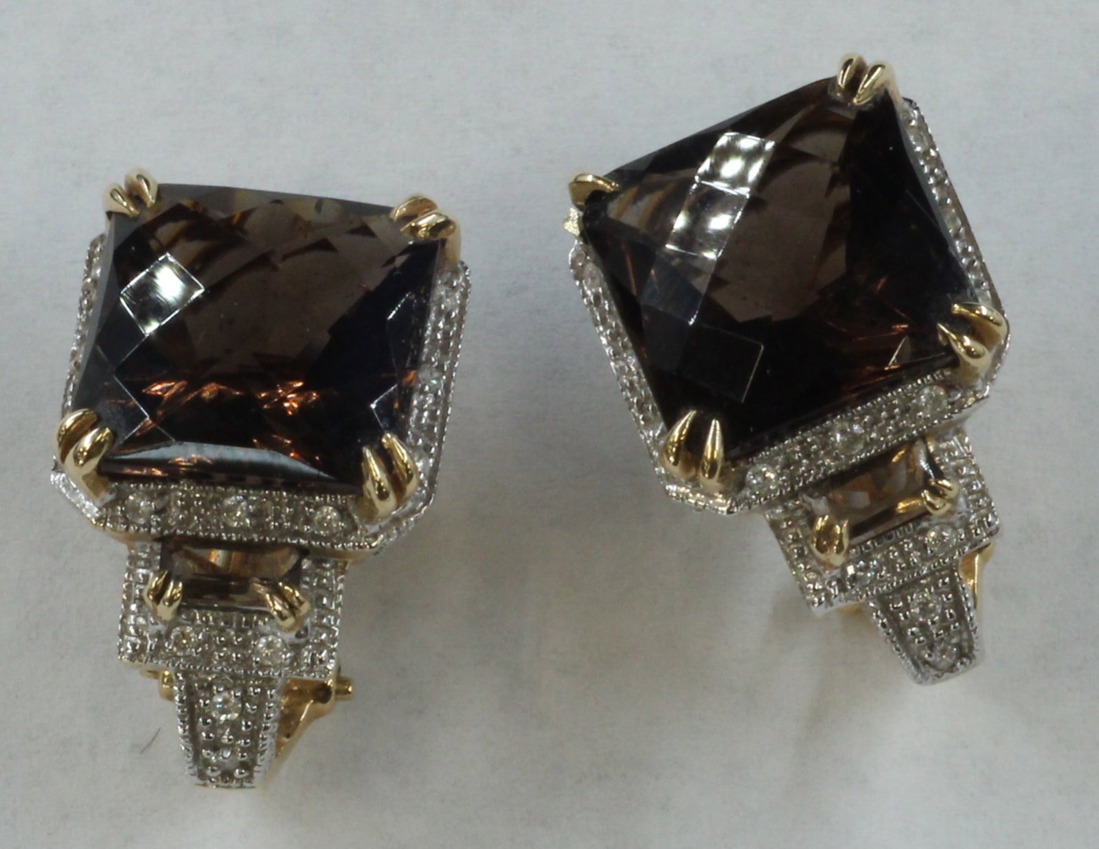 B & M 14K Smoky Quartz & Diamond Earrings (1 of 2)