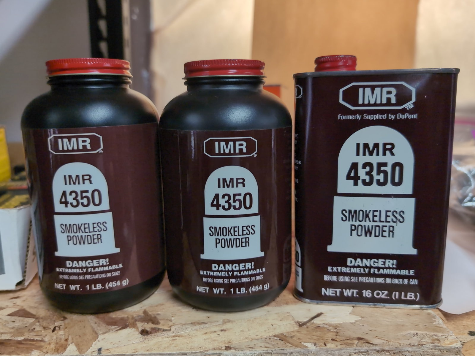 Lot of Three IMR 4350 Smokeless Powder Containers (1 of 3)