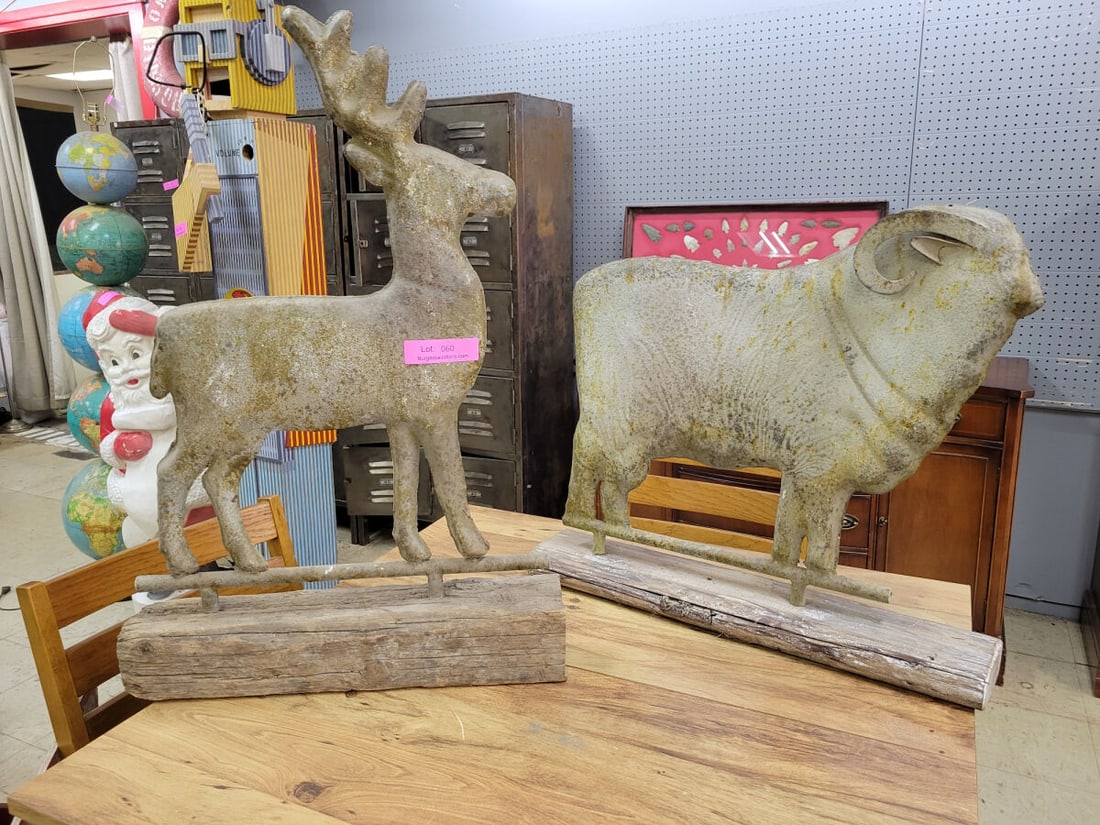 Set of Two Metal Animal Figures on Wooden Bases (1 of 3)