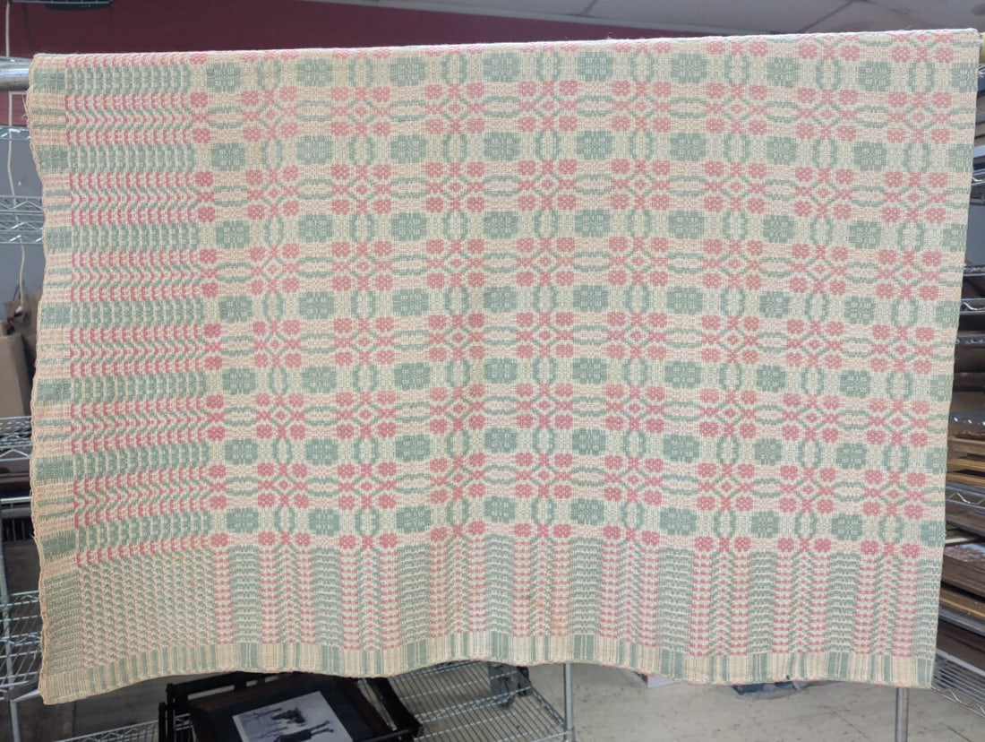 Woven Coverlet with Geometric Floral Motif in Pink (1 of 2)