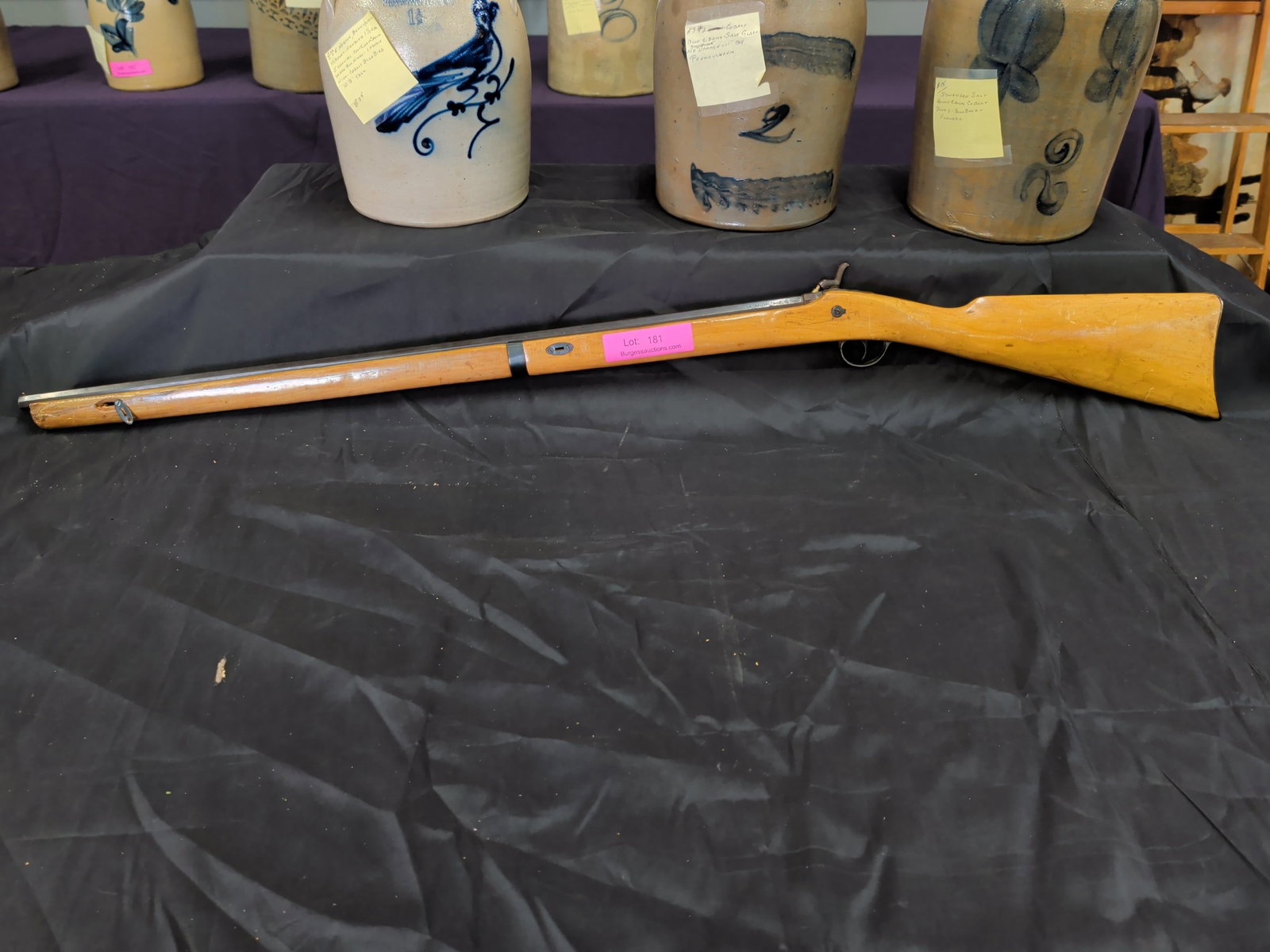 9mm Spanish percussion black powder rifle: Spanish 9mm percussion black powder rifle as titled. Antique-style muzzleloading firearm with percussion ignition. No additional maker, model, or proof-mark information is stated in the source catalog