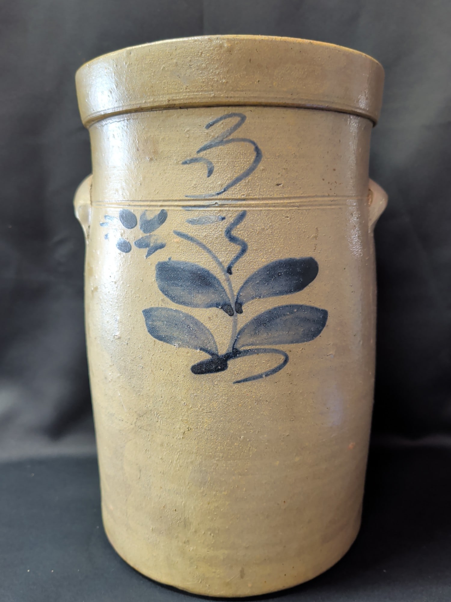3 Gal Salt Glaze Cobalt Floral Decorated Crock wit (1 of 6)