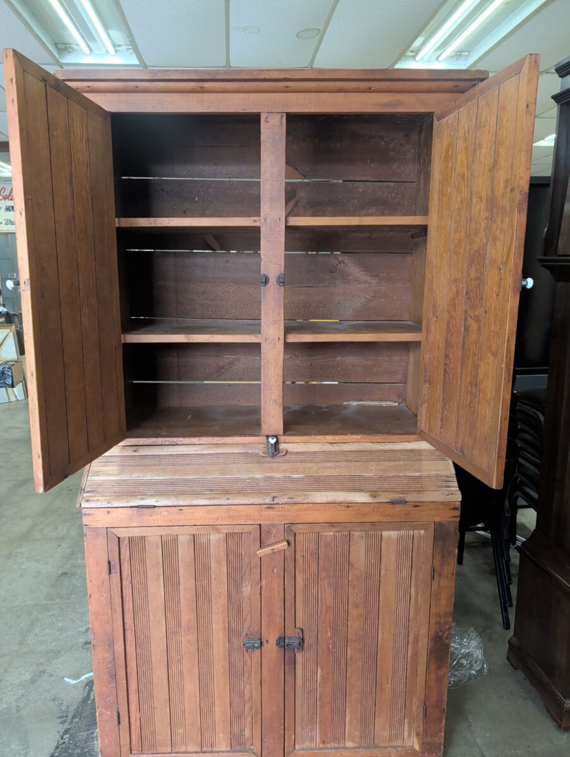 19th C. Primitive Pine Step-Back Cupboard - 3