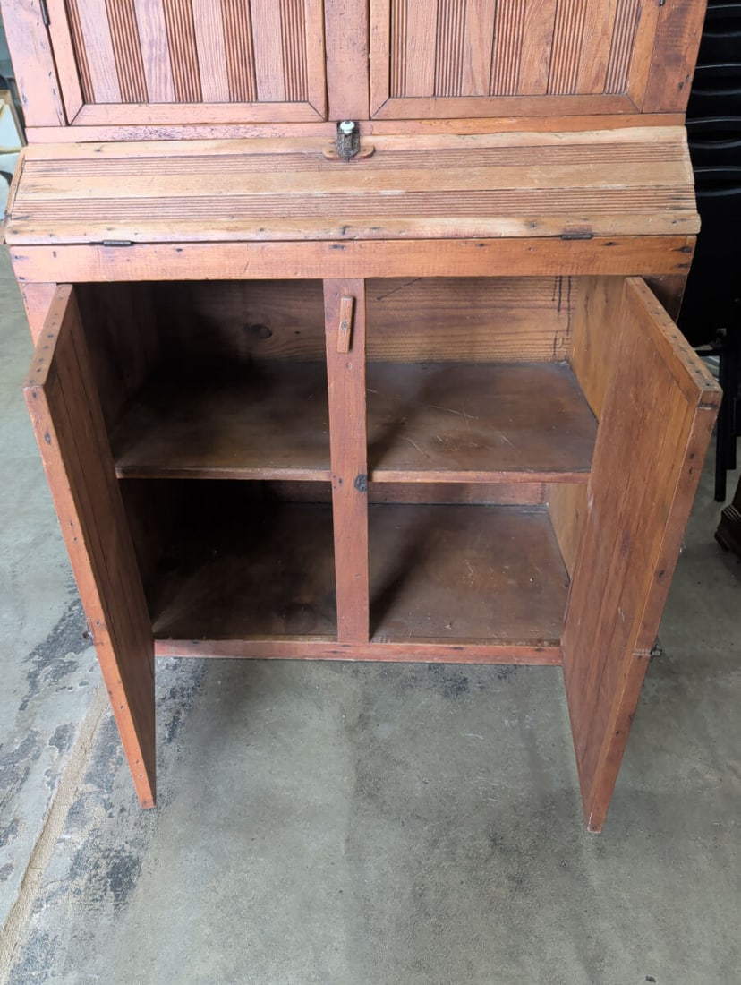 19th C. Primitive Pine Step-Back Cupboard - 4