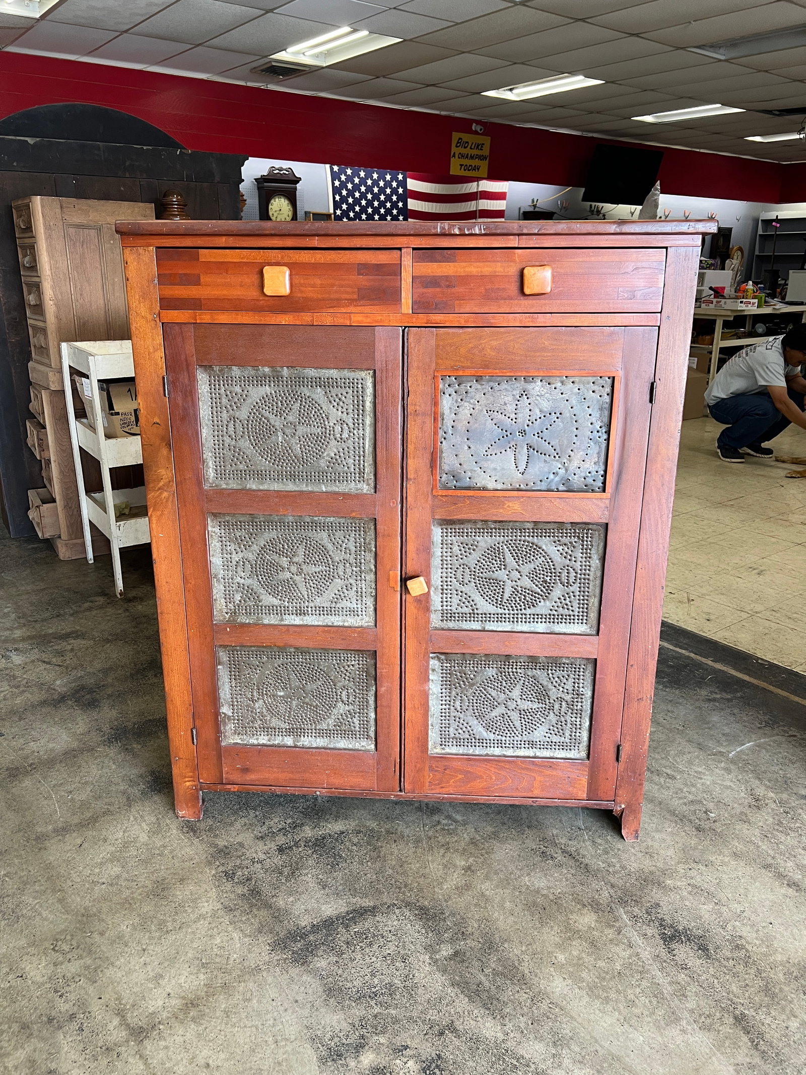 19th C. Six-Tin Punched Pie Safe, 2-Drawer (1 of 10)