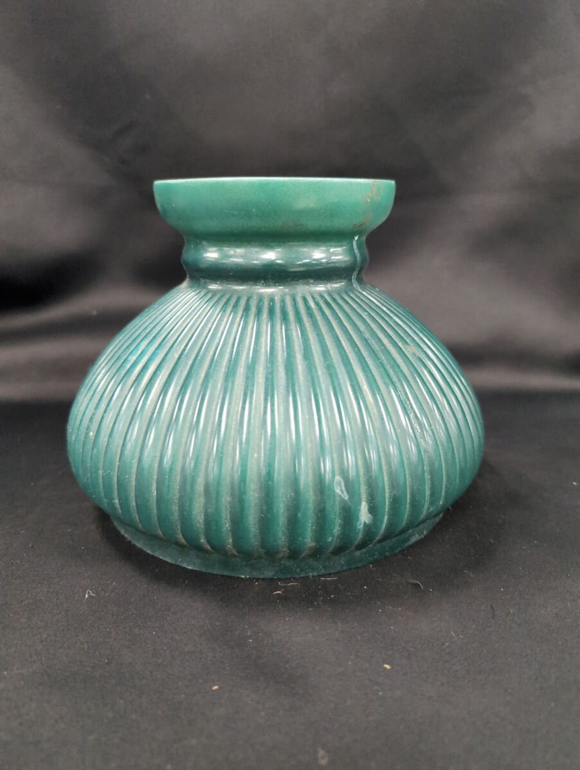 Green Ribbed Glass Lamp Shade (1 of 3)