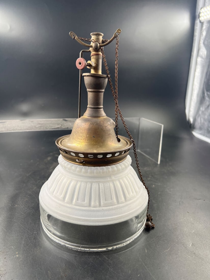 Velsbach Co. Size No. 6 Gas Light Fixture with Frosted Glass Shade (1 of 3)