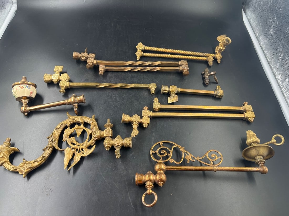 Collection of Brass Swing Arm gas Lamp Brackets and Gaslight Fixture Parts (1 of 3)