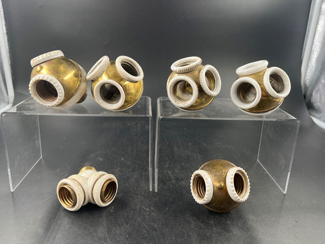 Collection of Brass and Porcelain Multi-Socket Light Fixture Adapters (1 of 5)