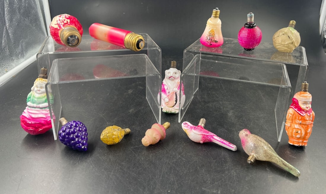 Collection of Molded Figural Glass Christmas Light Bulbs (1 of 7)