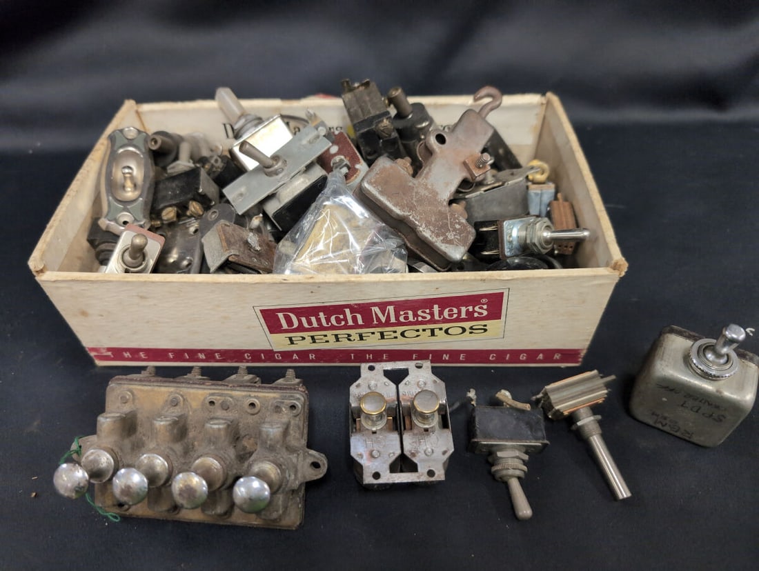 Assorted Lot of Automotive Switches and Electrical Components in Dutch Masters Cigar Box (1 of 5)