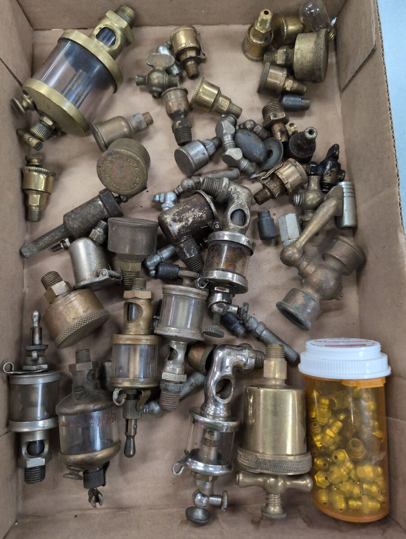 Assorted Brass and Metal Mechanical Oilers, Grease Cups, and Fittings Lot (1 of 4)