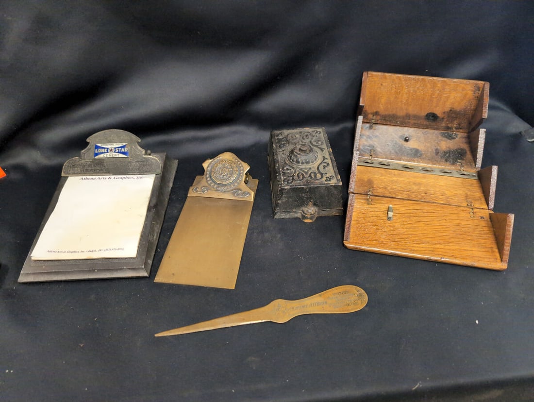 Office Accessories Including Desk Organizers, Letter Openers, Cast Iron Inkwell (1 of 7)
