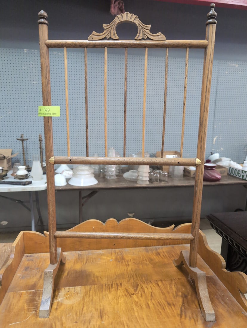 Freestanding Wooden Quilt Rack with Spindle Design and Carved Crest (1 of 1)