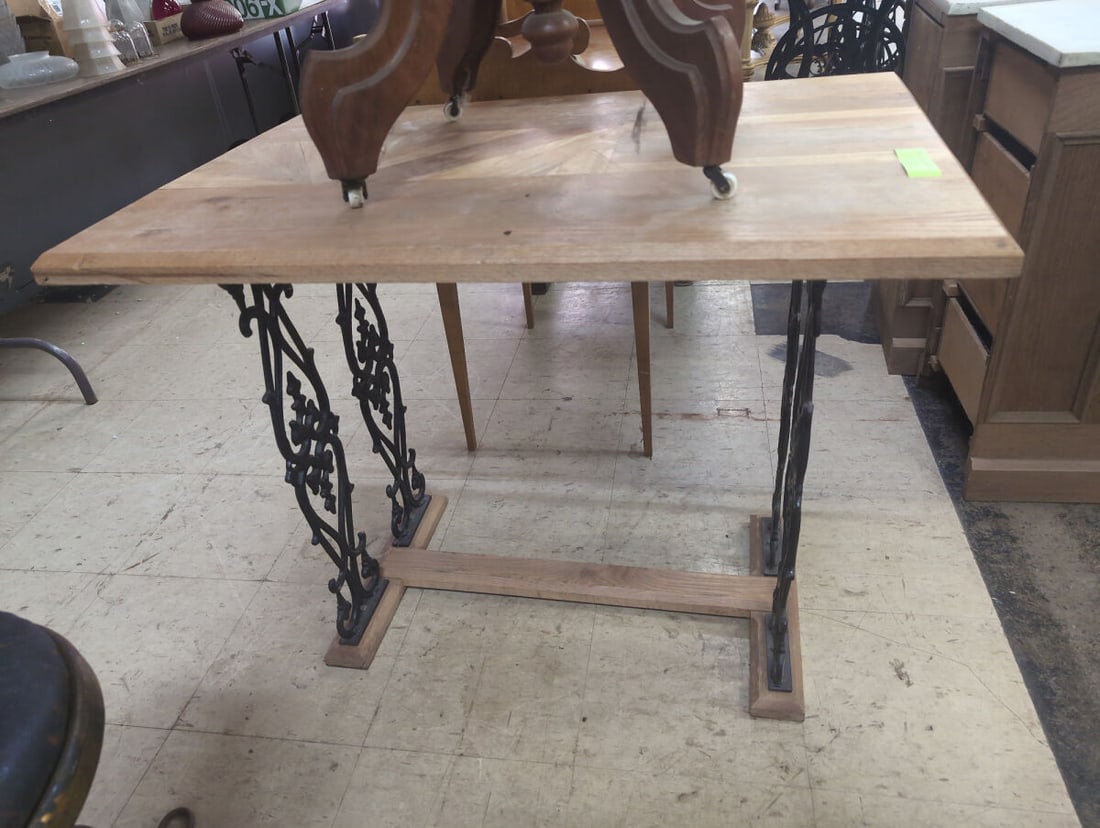 Custom Wood Table with Decorative Cast Iron Base (1 of 2)