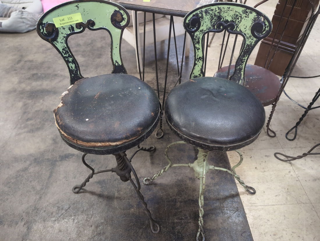 Pair of Cast Iron Base Swivel Bar Stools with Padded Seats (1 of 3)