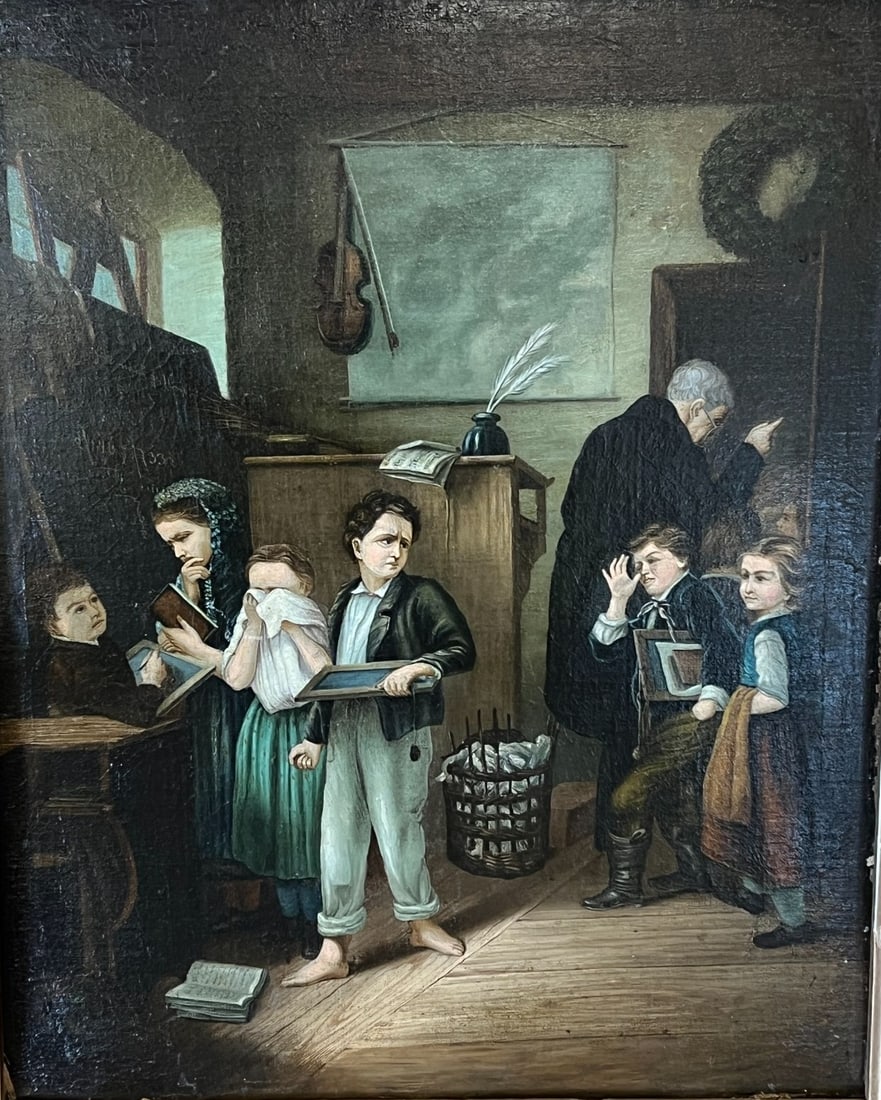 After August Heyn (1837–1920) “The Schoolroom?? 19th Century Genre Oil Painting (1 of 8)