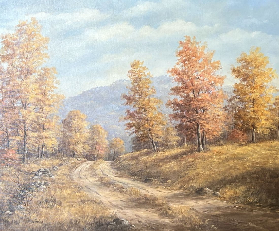 Anita Hoehne Signed Autumn Mountain Road Landscape Oil on Canvas (1 of 8)