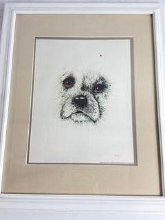 Rabindra Danks Print: 1974 Rabindra Danks Litograph titled -Almost Lost Puppy- Framed and matted under glass. Rabindra Danks was born Ralph Danks in Glasgow, Scotland (circa 1939-2020), and later adopted the name -Rabindra