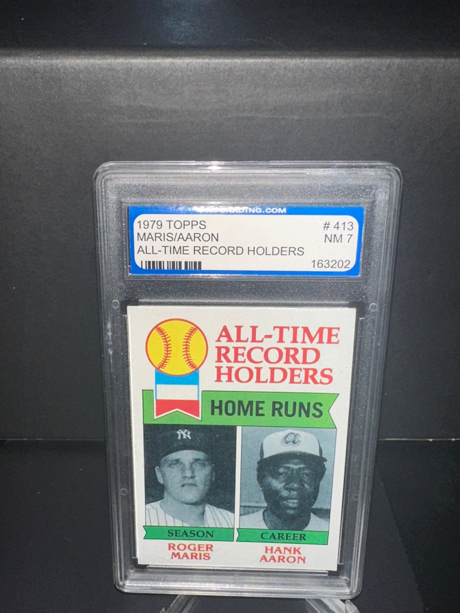 1979 Topps trading card featuring baseball legends Hank Aaron and Roger Maris. (1 of 2)