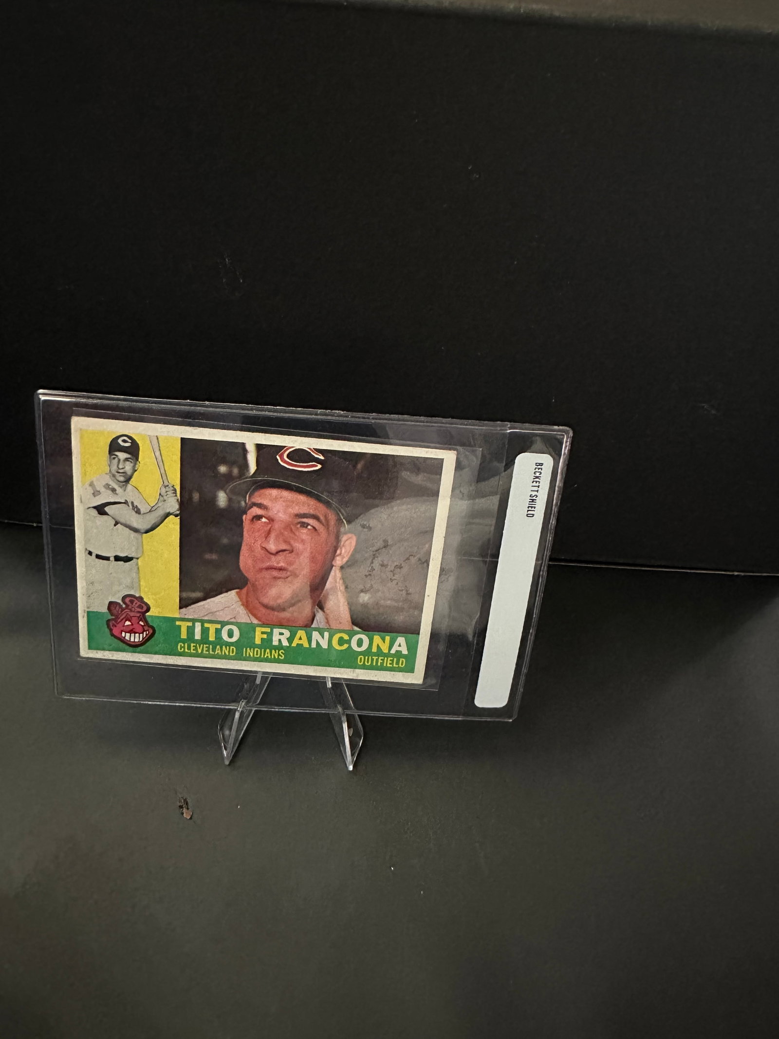 1959 Tito Francona Baseball Card: This is a vintage 1959 baseball card featuring Tito Francona, who played outfield for the Cleveland Indians. The card showcases Francona's portrait and highlights the team's iconic logo. Notable for i