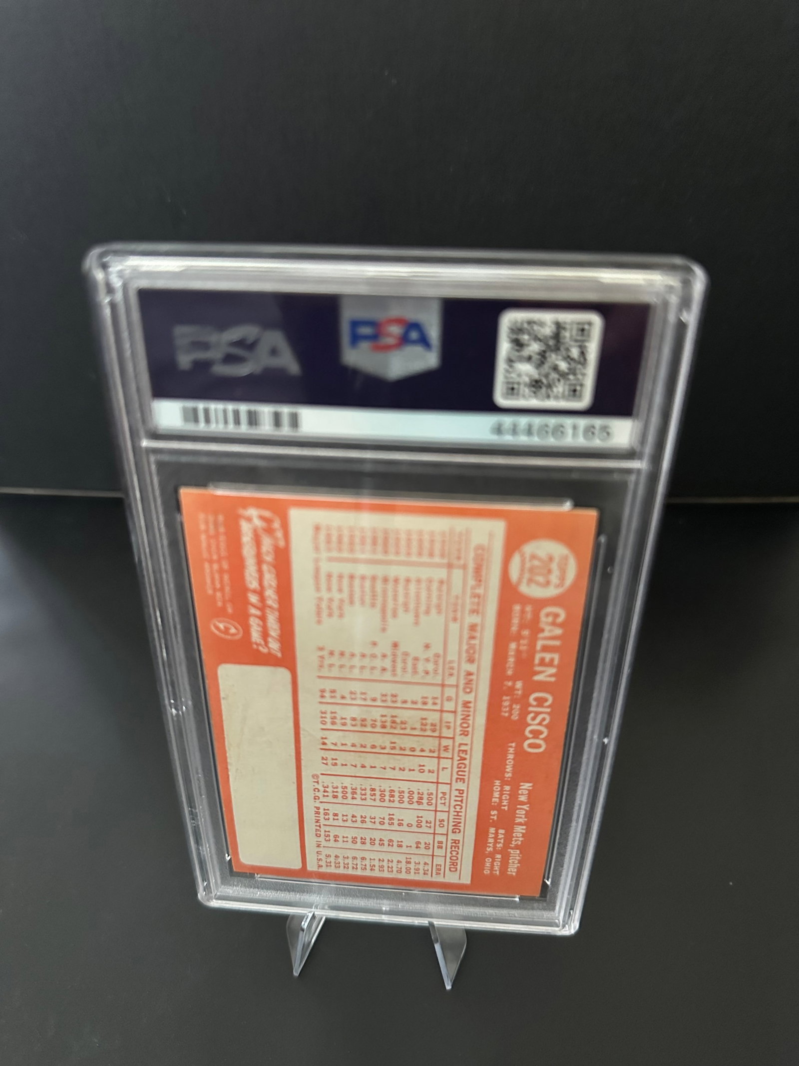 1970 Topps Galen Cisco Baseball Card: Graded 1970 Topps baseball card of Galen Cisco, who played as a pitcher for the New York Mets. The card features detailed statistics and information about his major and minor league pitching records. 