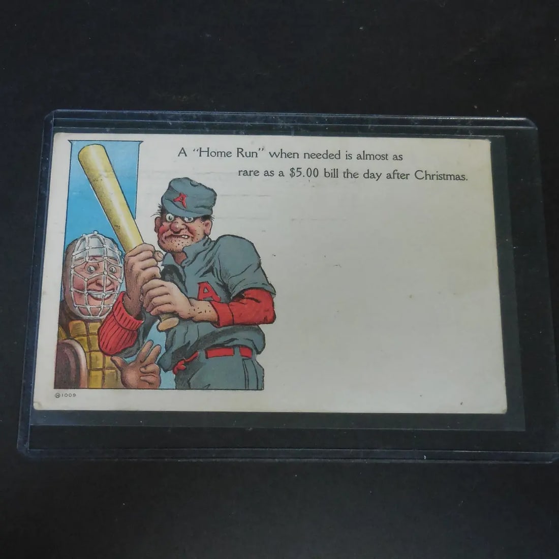 ANTIQUE POSTCARD A HOME RUN IS ALMOST AS RARE AS A $5 BILL 1908 (1 of 1)