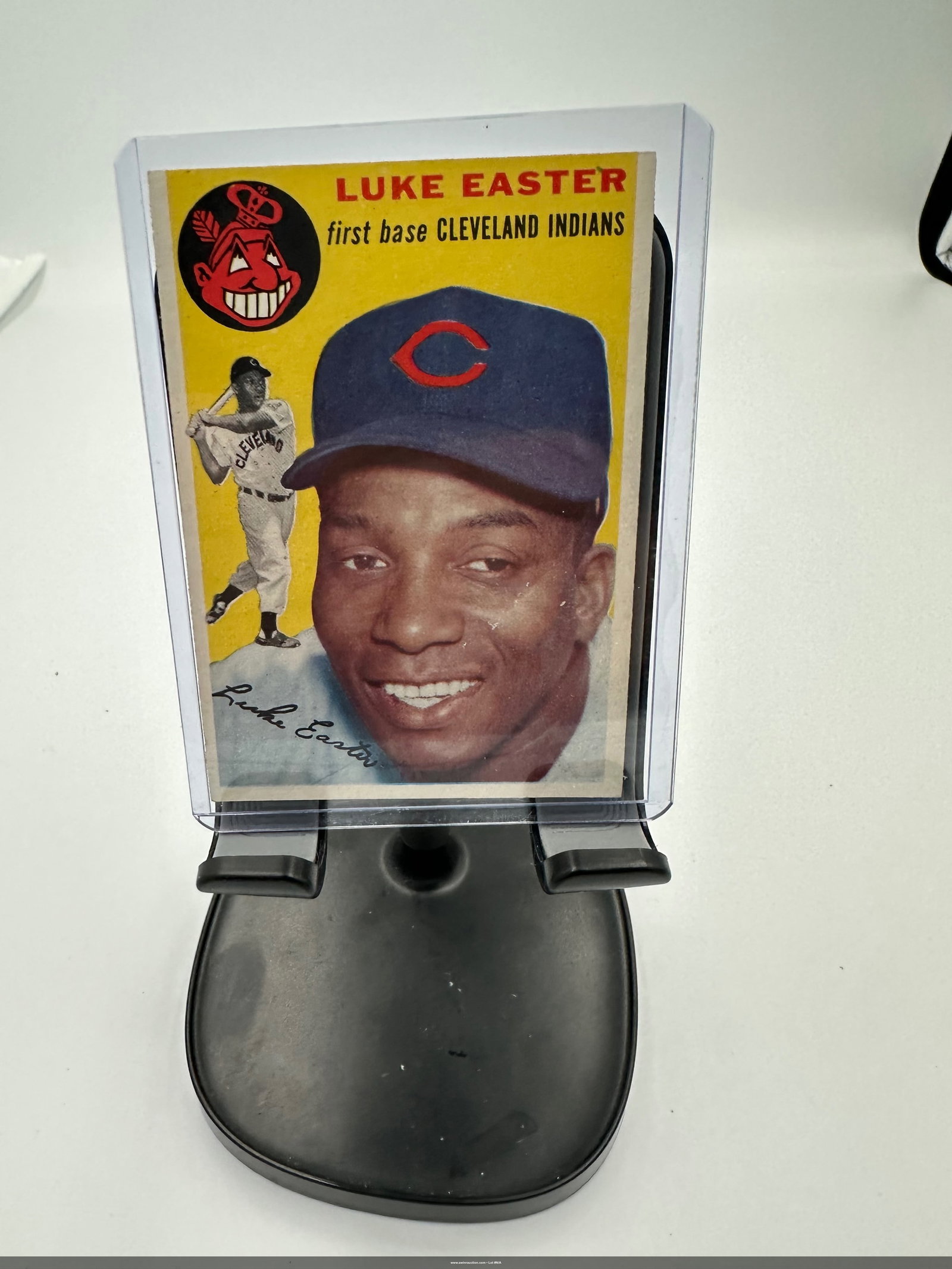 Vintage 1954 Topps #23 Luke Easter baseball card,: This is a vintage 1954 baseball card featuring Luke Easter, who played first base for the Cleveland Indians. The card showcases a colorful design with Easter?s smiling portrait and includes a small ac