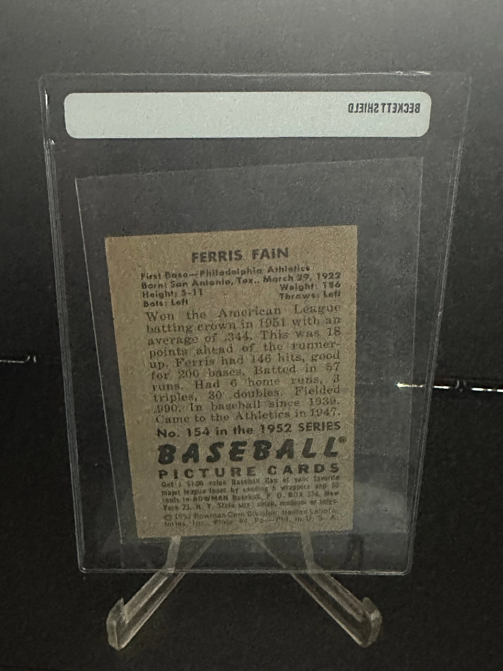 1952 Bowman #154 Ferris Fain Baseball Card (1 of 1)