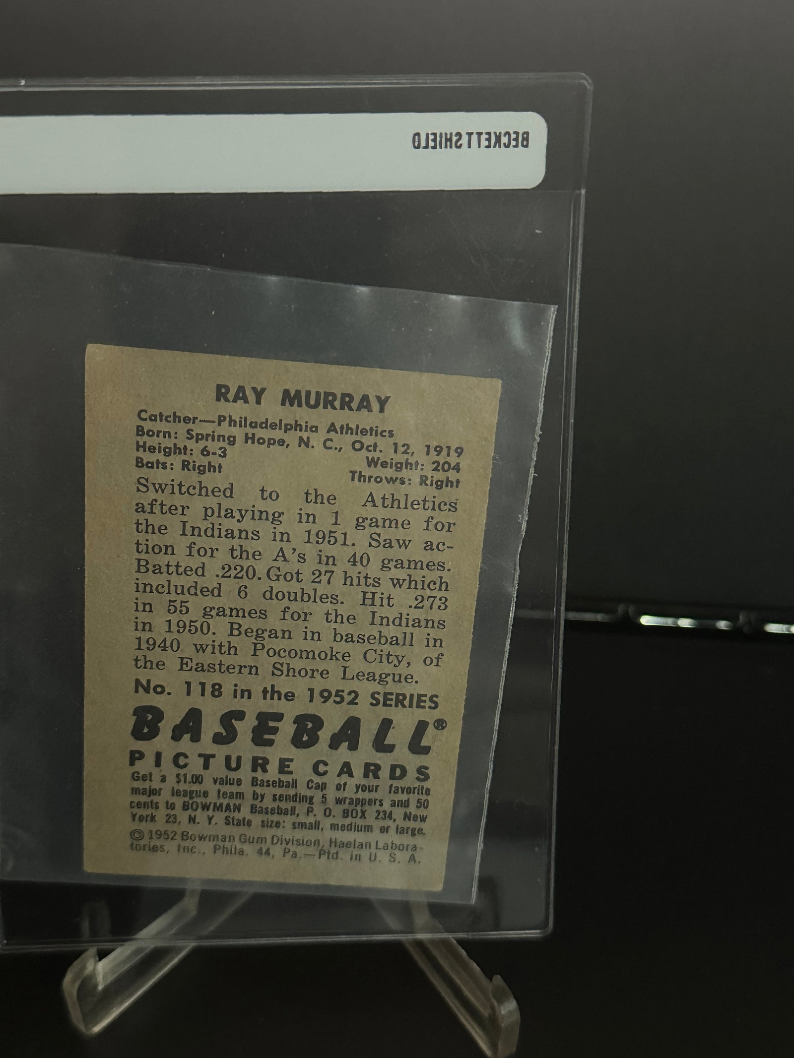 Ray Murray 1952 Bowman baseball Card (1 of 1)