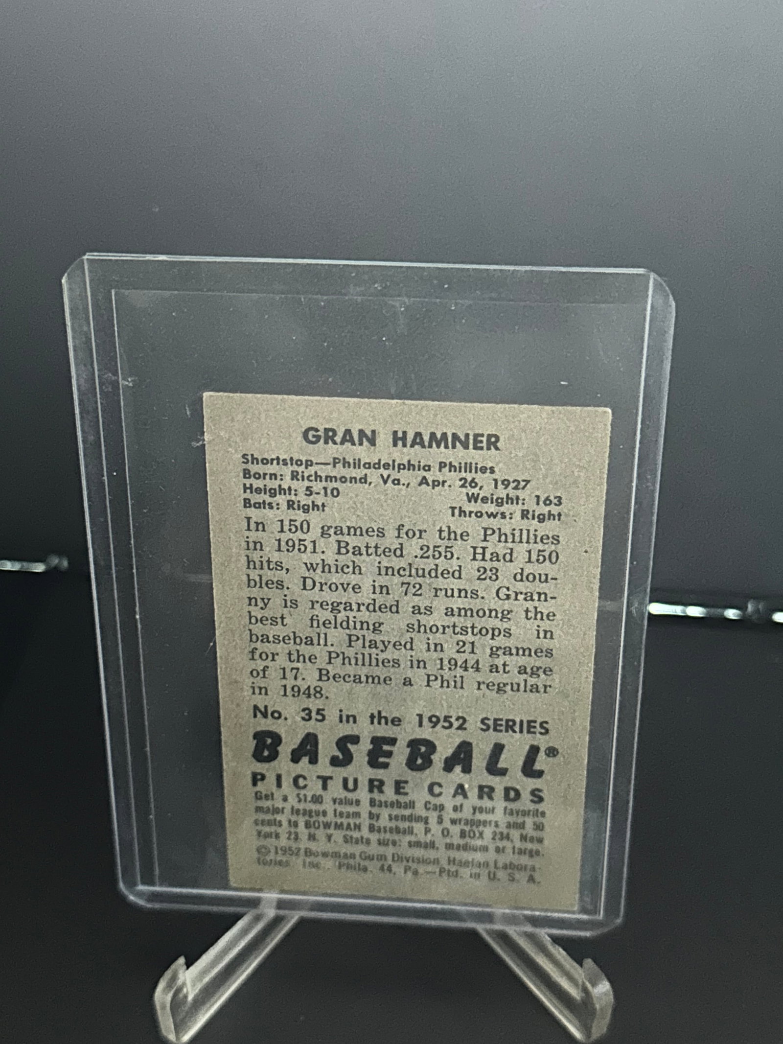1952 BOWMAN #35 GRAN HAMNER (1 of 1)