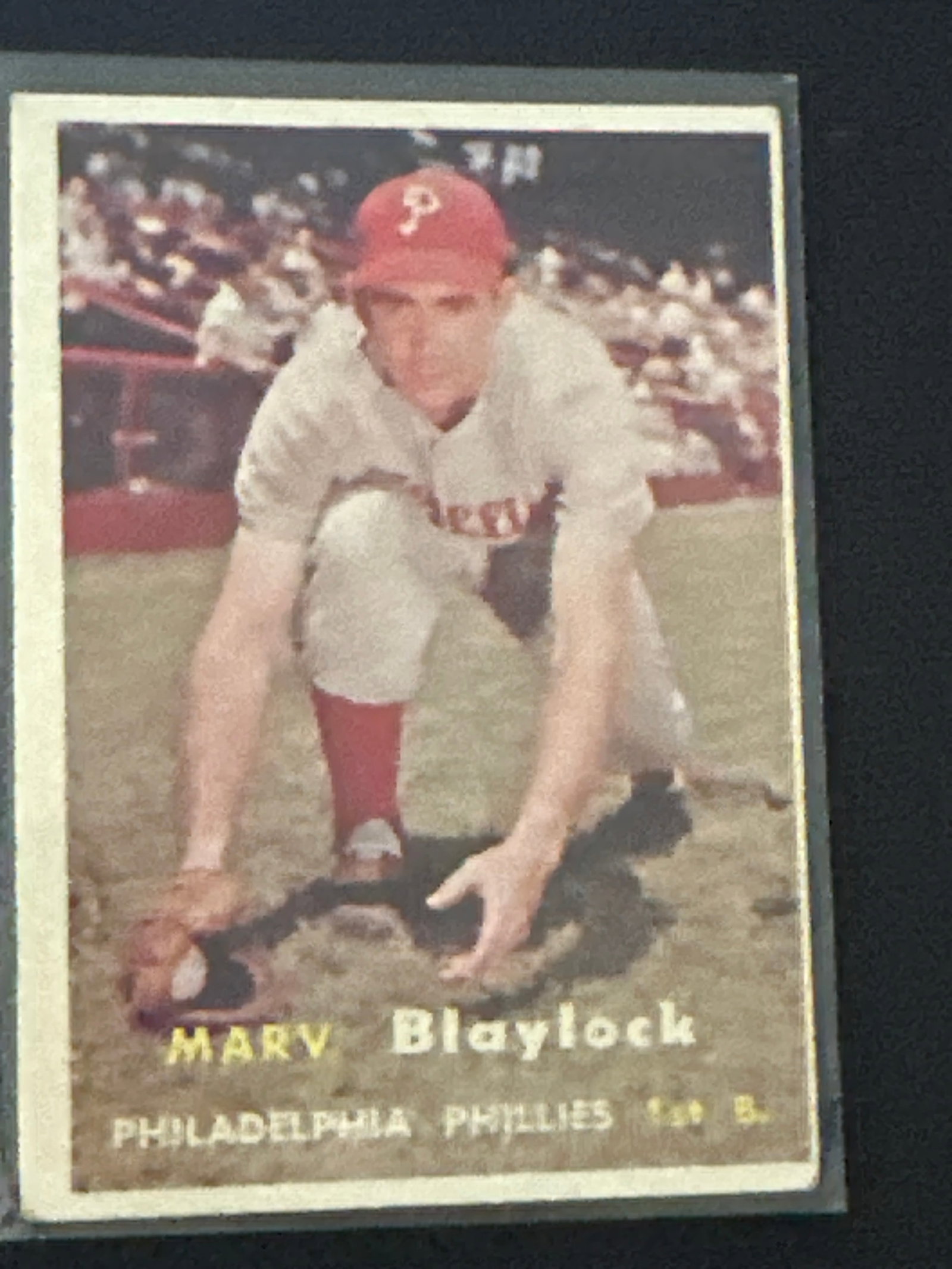1957 Topps #224 Marv Blaylock baseball card featuring the Philadelphia Phillies infielder: Marvin Edward Blaylock was a utility infielder for the Phillies in the mid-1950s, born in Arkansas in 1929 and passing away in 1993.