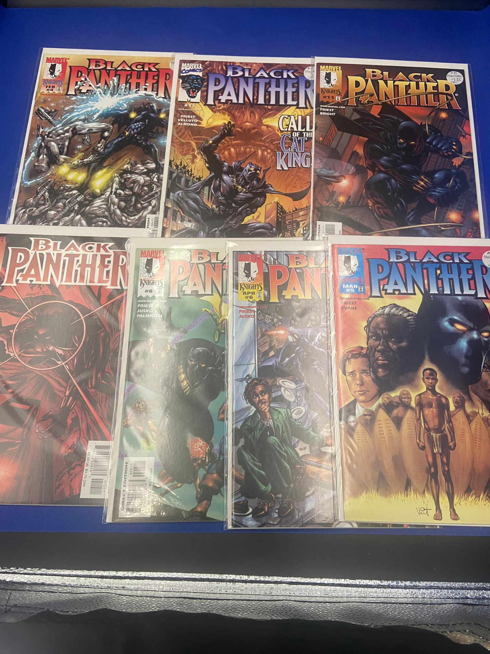 Collection of Black Panther Comics: Vintage Black Panther Marvel Comics. Various issues of the popular 'Black Panther' comic series, showcasing the adventures of T'Challa, the King of Wakanda. The comics feature a mixture of iconic cove