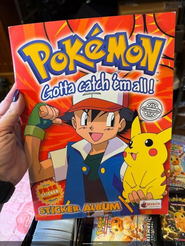 Vintage Pokemon sticker album featuring Ash and Pikachu, No Cards: 1999 Topps Merlin Pokemon Sticker Album Book Ash Ketchum & Pikachu