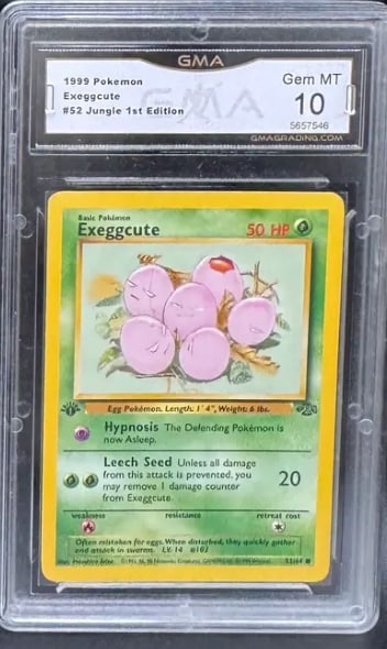 1999 Pokemon Jungle 1st Edition Exeggcute #52: 1999 Pokemon Jungle 1st Edition GMA Mem Mint 10 Exeggcute #52