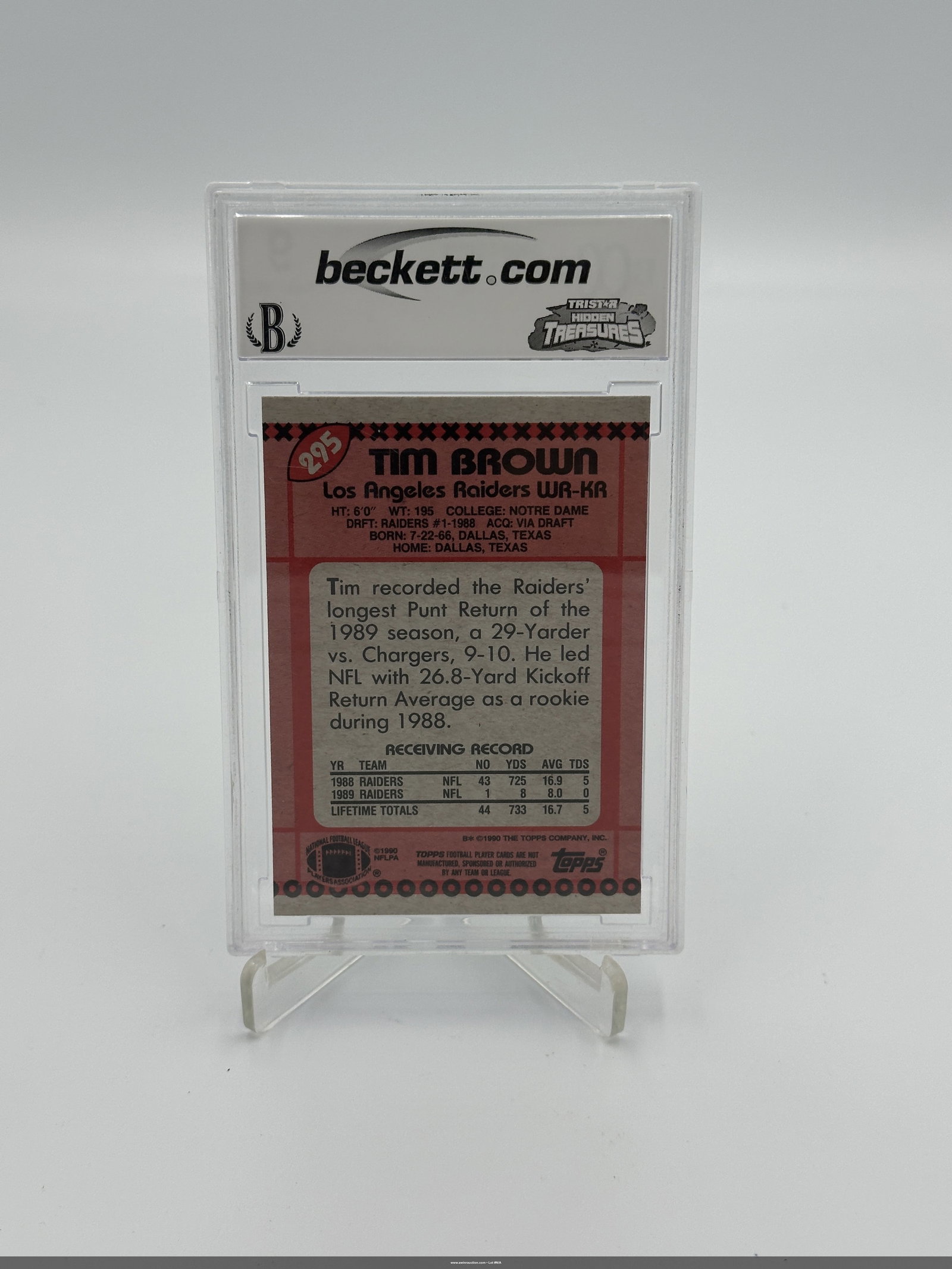 1990 Topps Tim Brown Football Card Graded 9 - 2