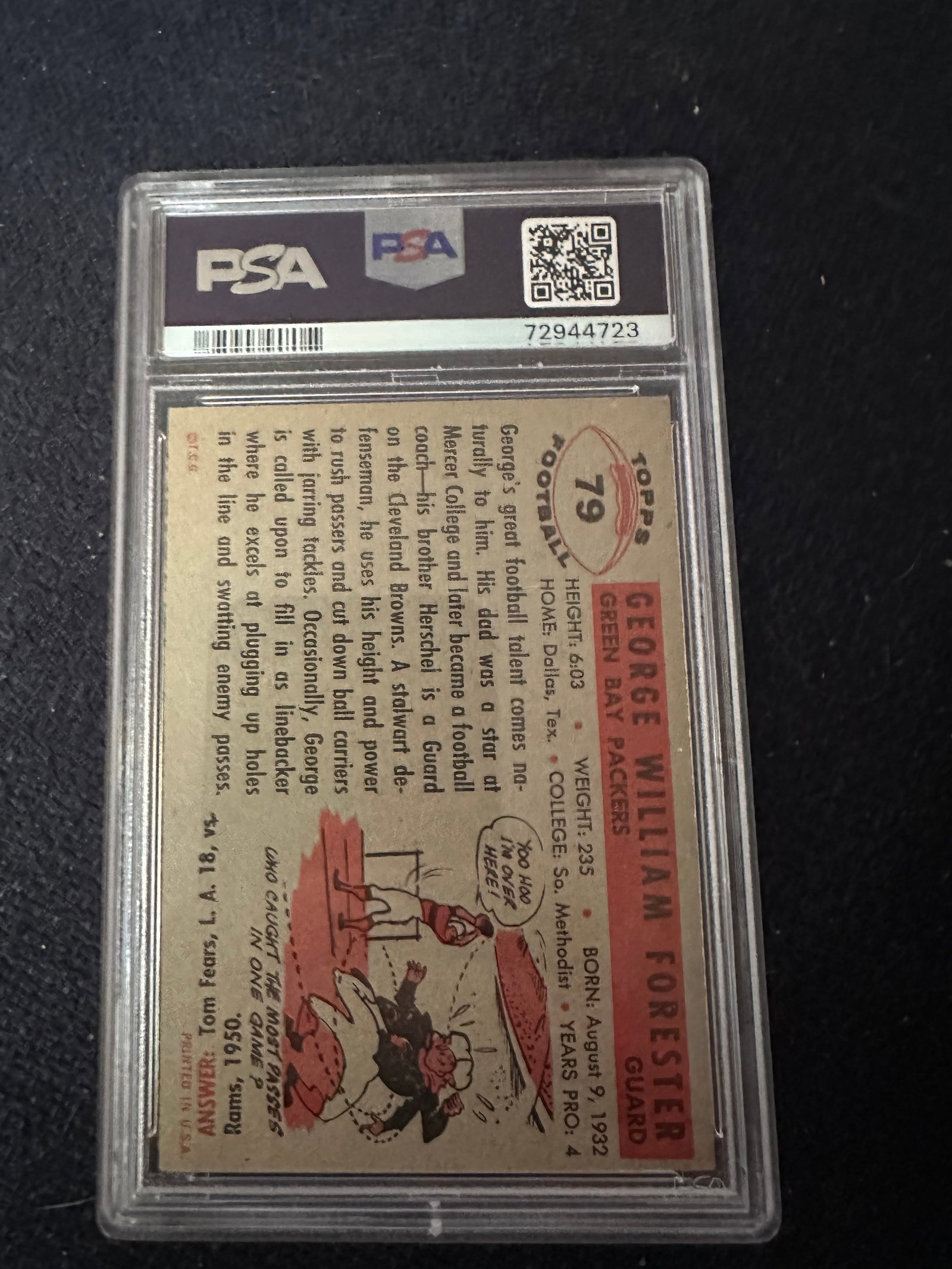 Graded - Bill Forester 1956 Topps Vintage Football Trading Cards - 2