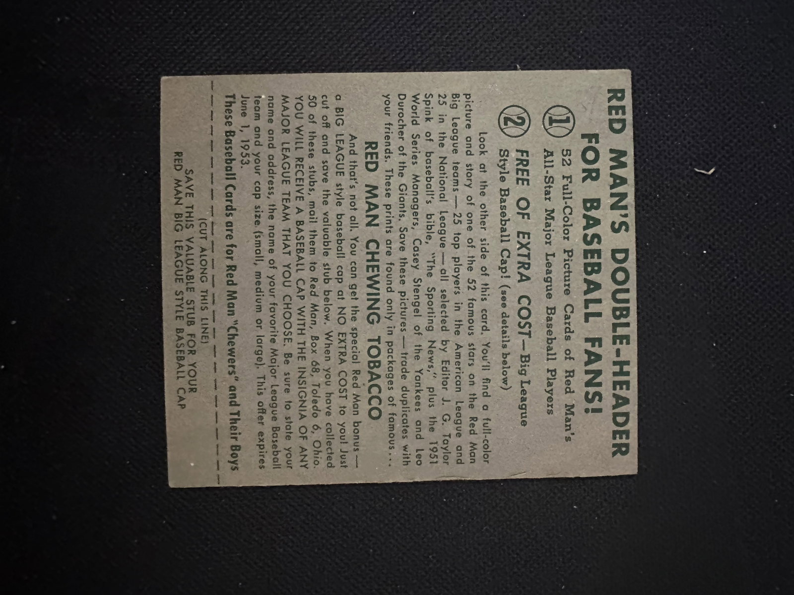 Rare With Tab -1952 Red Man Baseball Trading Cards - 2