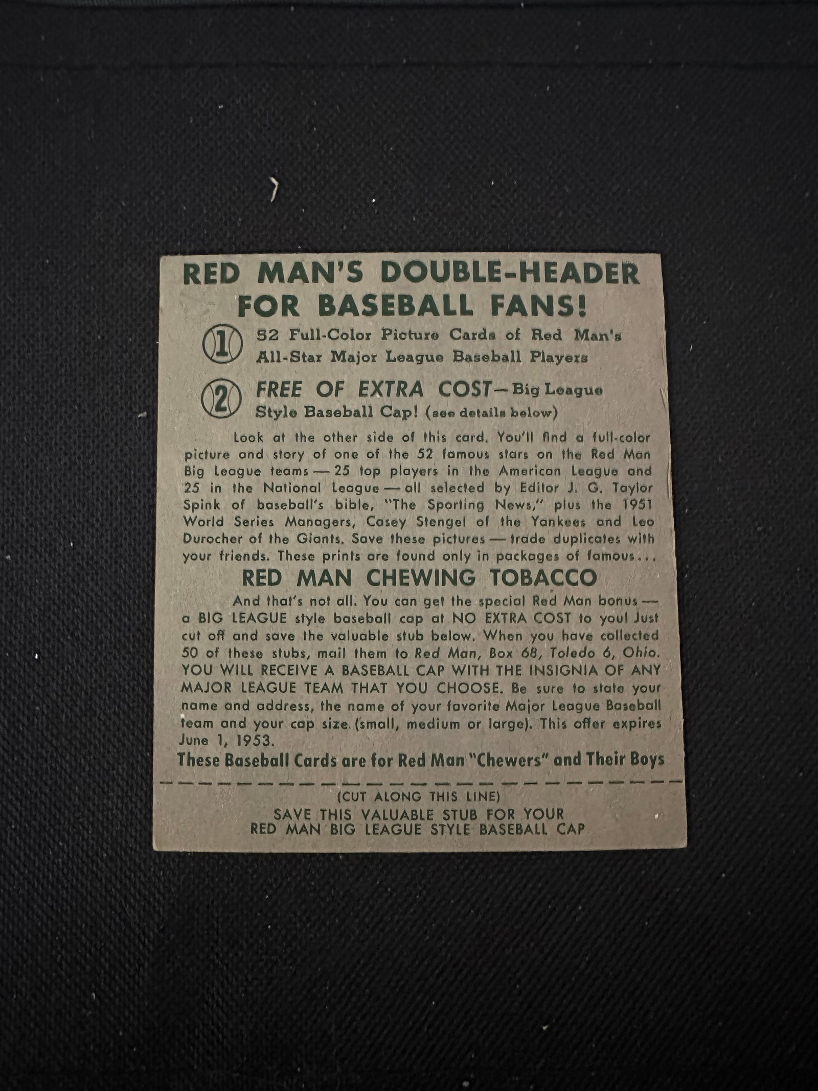 Rare With Tab -1952 Red Man Baseball Trading Cards - 2